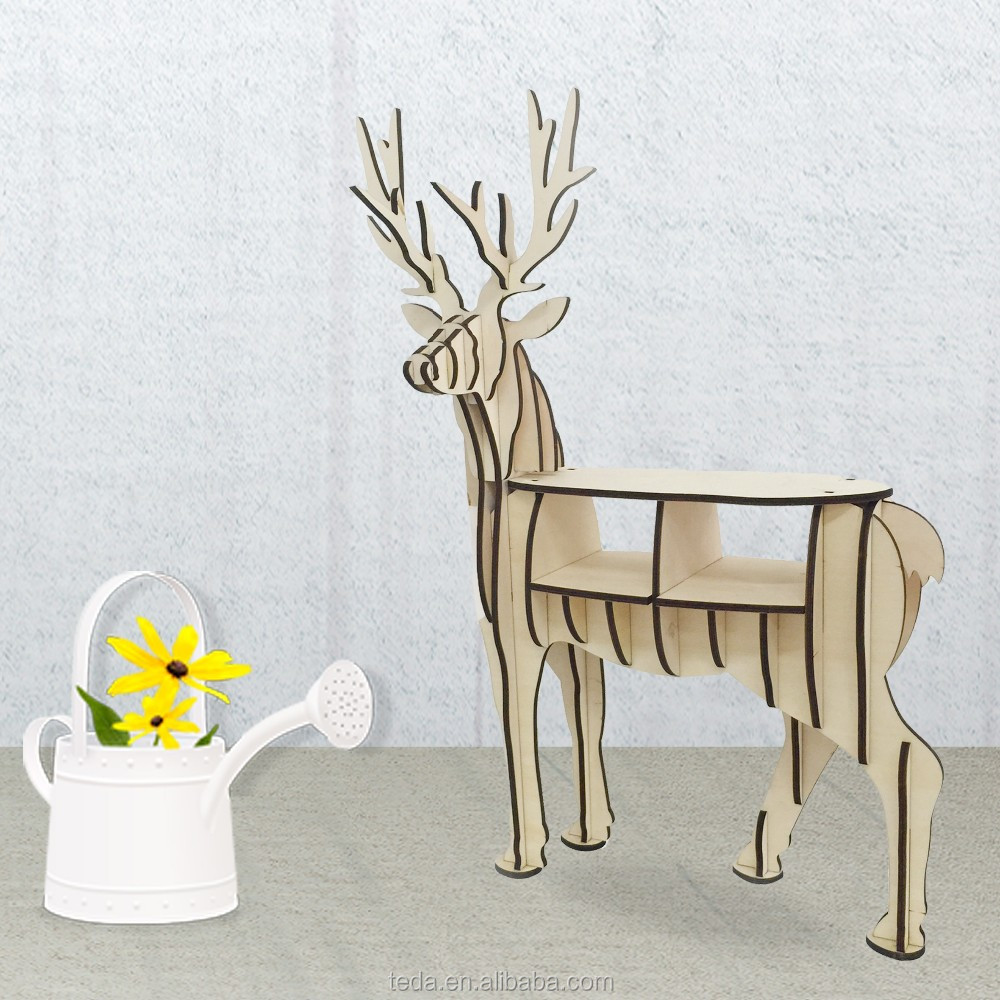wholesale DIY wood carving craft decoration reindeer of Mini Wood ReinDeer Bookself (10)