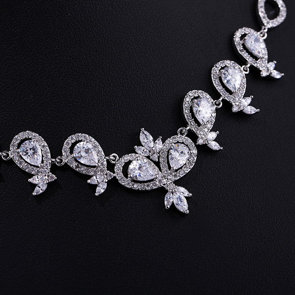 Super Quality Hot Sell Rhodium Zircon Necklace Earring Jewelry Set