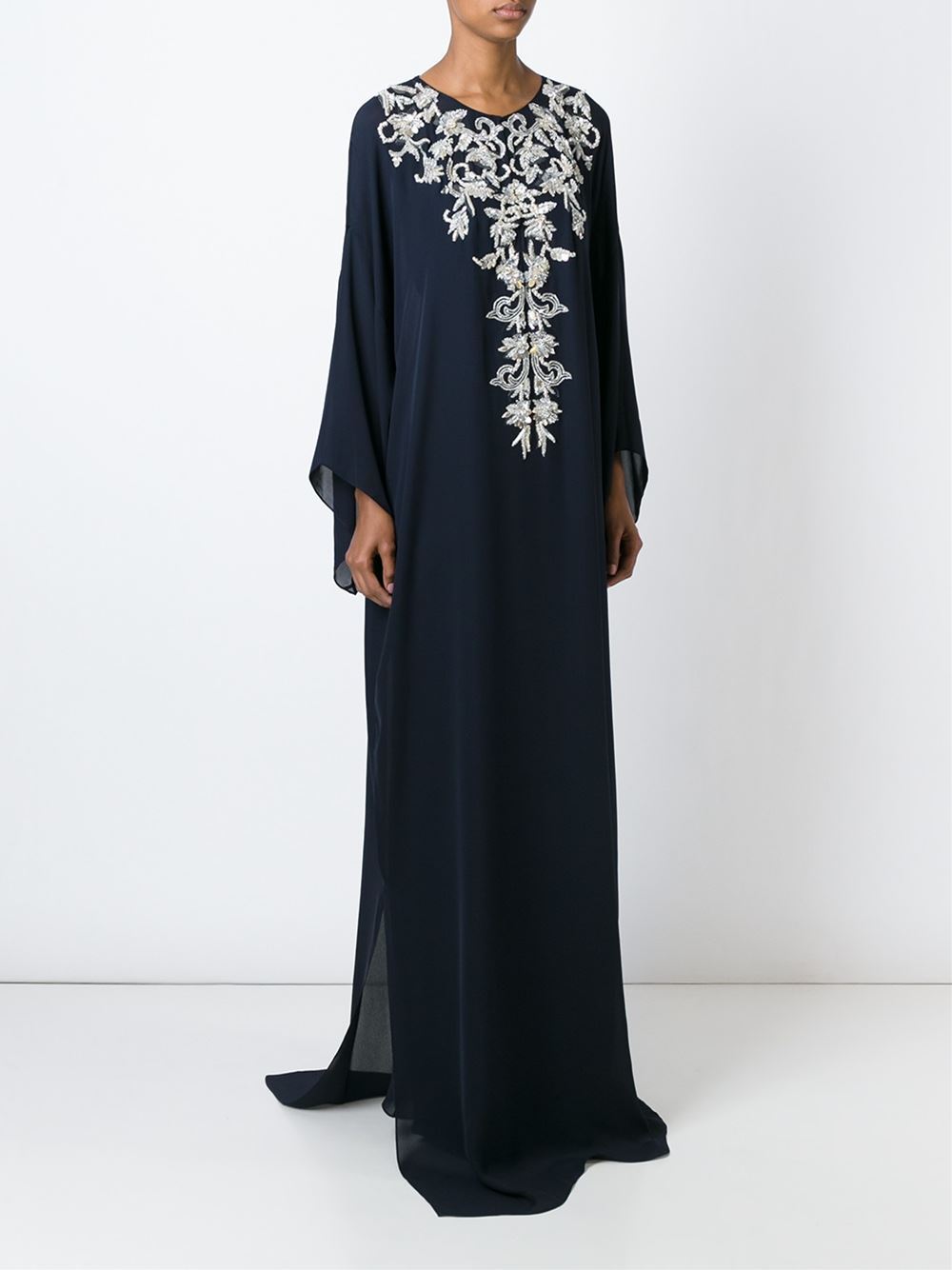 カスタムデザインネイビーブルーロングスラム教の衣服装飾されたロングカフタンアラブの服仕入れ・メーカー・工場