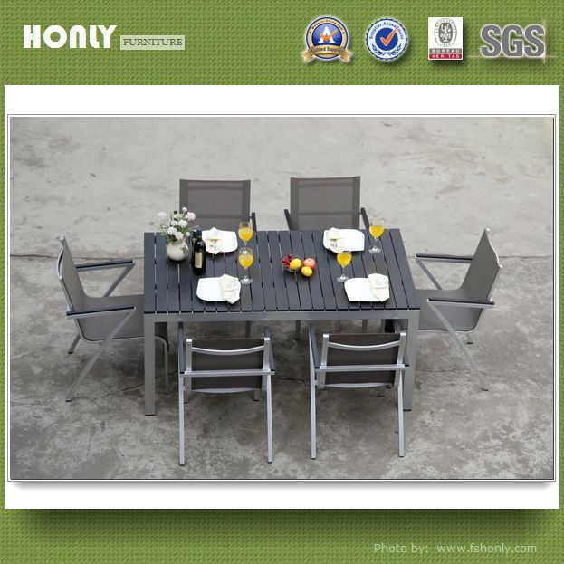 Outdoor Aluminum plastic wood modern big dining table set