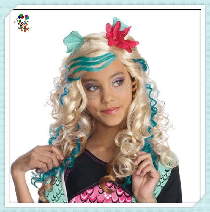 1109 Official Monster High Lagoona Blue Wig Halloween Costume Hair Flower Girls Child.JPG