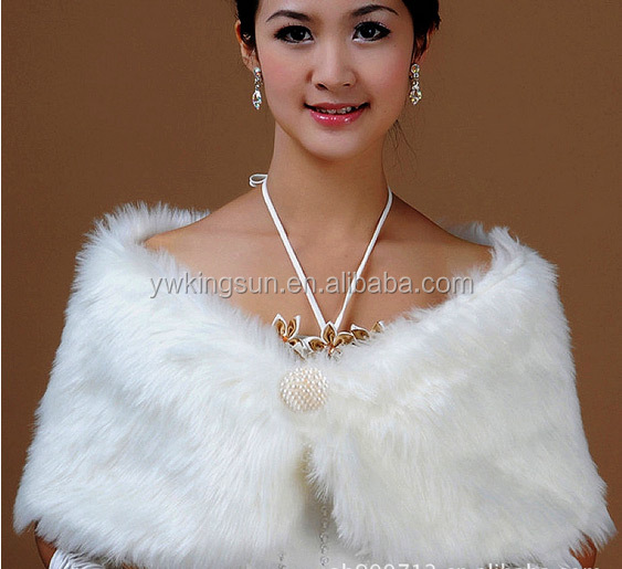ブライダルアクセサリーフェイクファーの結婚式花嫁のショールラップ真珠が付いているボタンのための冬のウェディングドレスのパーティーdresss問屋・仕入れ・卸・卸売り