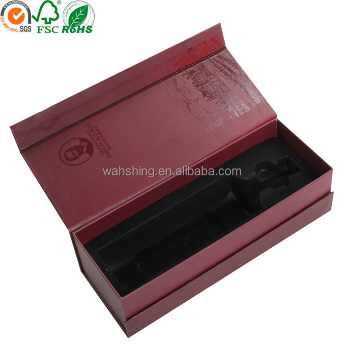 Made in dongguan single red wine box/wine box with silver stamping