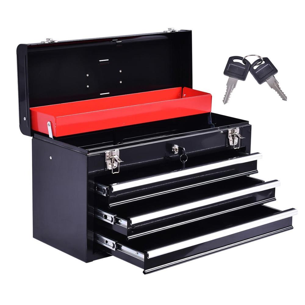 20 Inch Portable Steel Tool Box Tool Chest Cabinet 3 Drawers And