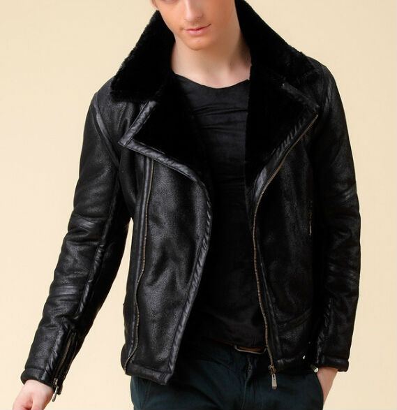 2015 wholesale cheap genuine men leather jacket with fur collar, View