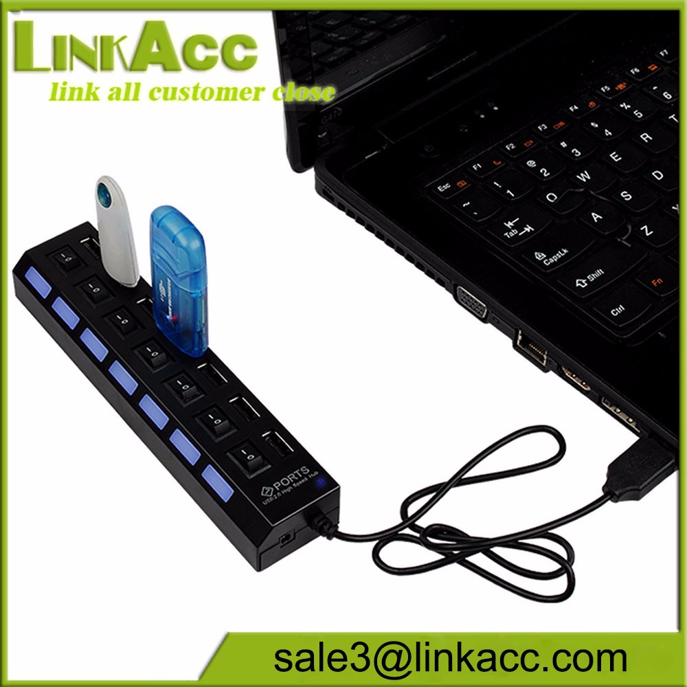 7-Ports USB 2.0 Multi Charger Hub High Speed Adapter ON//OFF Switch Laptop//PC