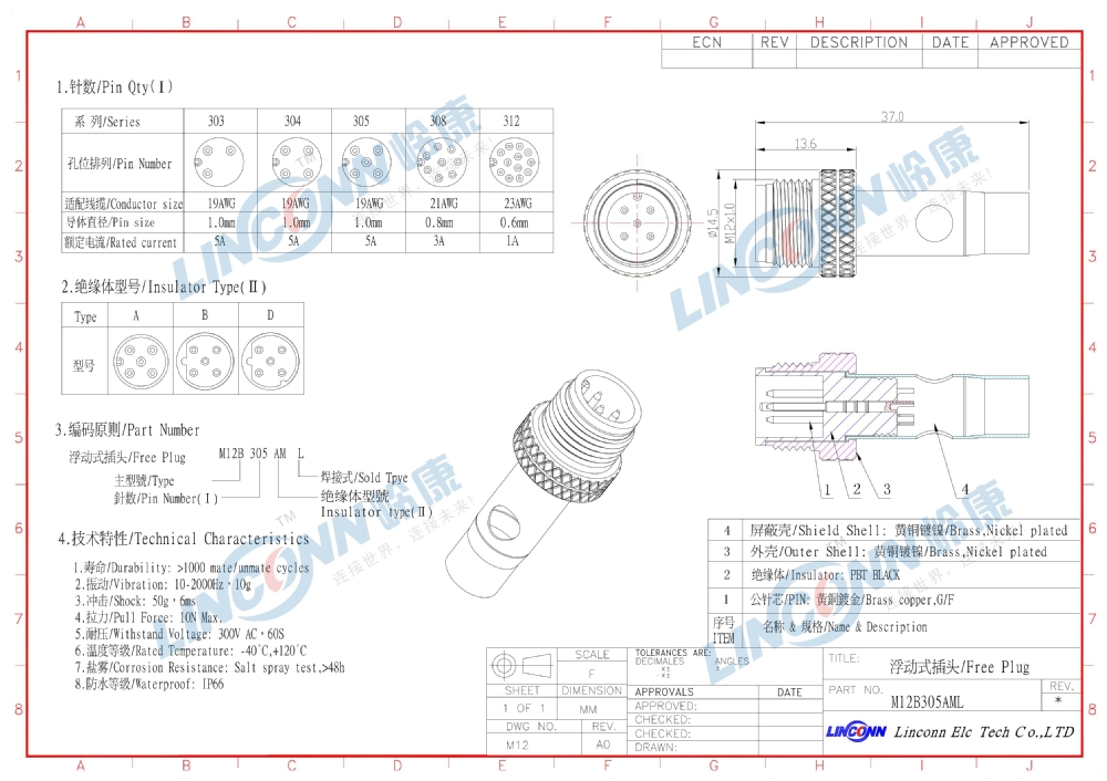 産業用電気m8i p68防水コネクタ仕入れ・メーカー・工場