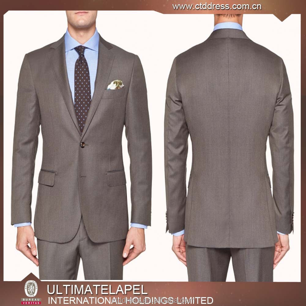 2015 top quality 100% wool light brown 2 piece men suits