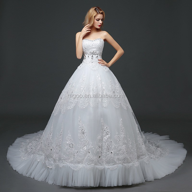 Mgoo High Quality Empire Hand Work Tail Wedding Dress Korea Style