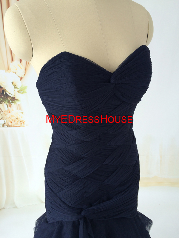 チュールプリーツによってmd15072015myedresshouse恋人セクシー人魚の床の長さのイブニングドレスネイビーフリルチュール仕入れ・メーカー・工場