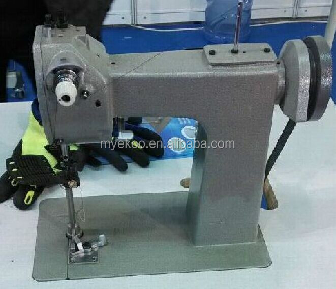 Green color reinforced palm leather gloves sewing machine.jpg