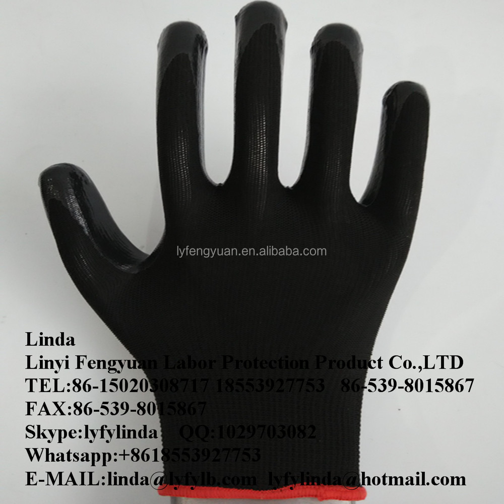 13g nylon knitted nitrile coated working glove black