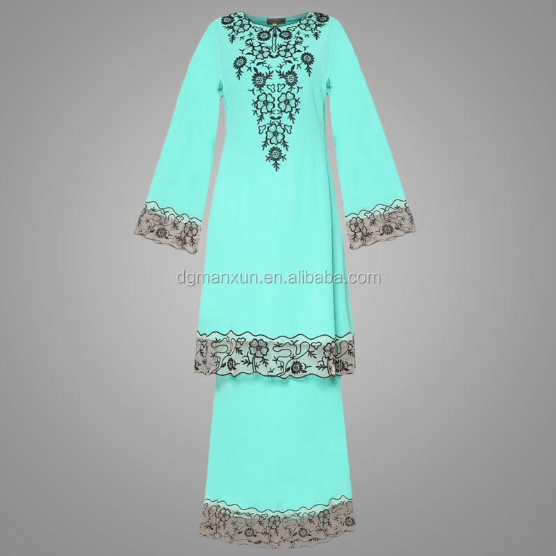 Blue embroldered fashion baju kurung with lace