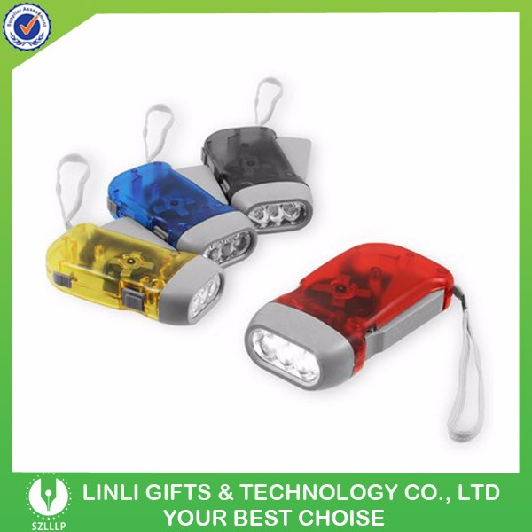 プロモーションカラフルなプラスチックハンド充電ledダイナモトーチライト付きロゴ印刷仕入れ・メーカー・工場