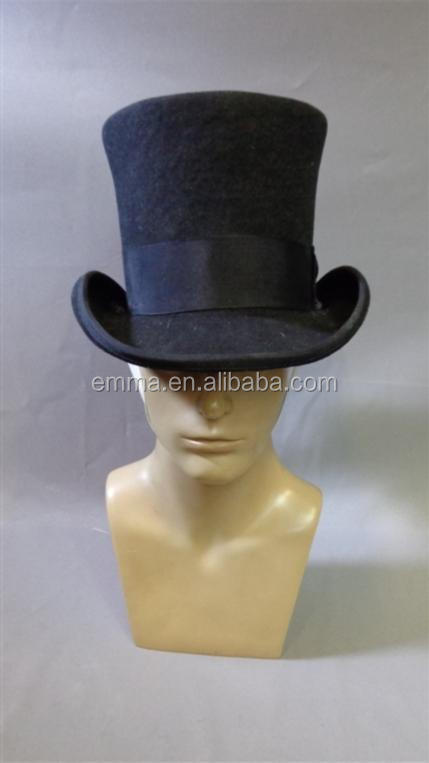 new black tall velour round top hat lincoln felt victorian ring