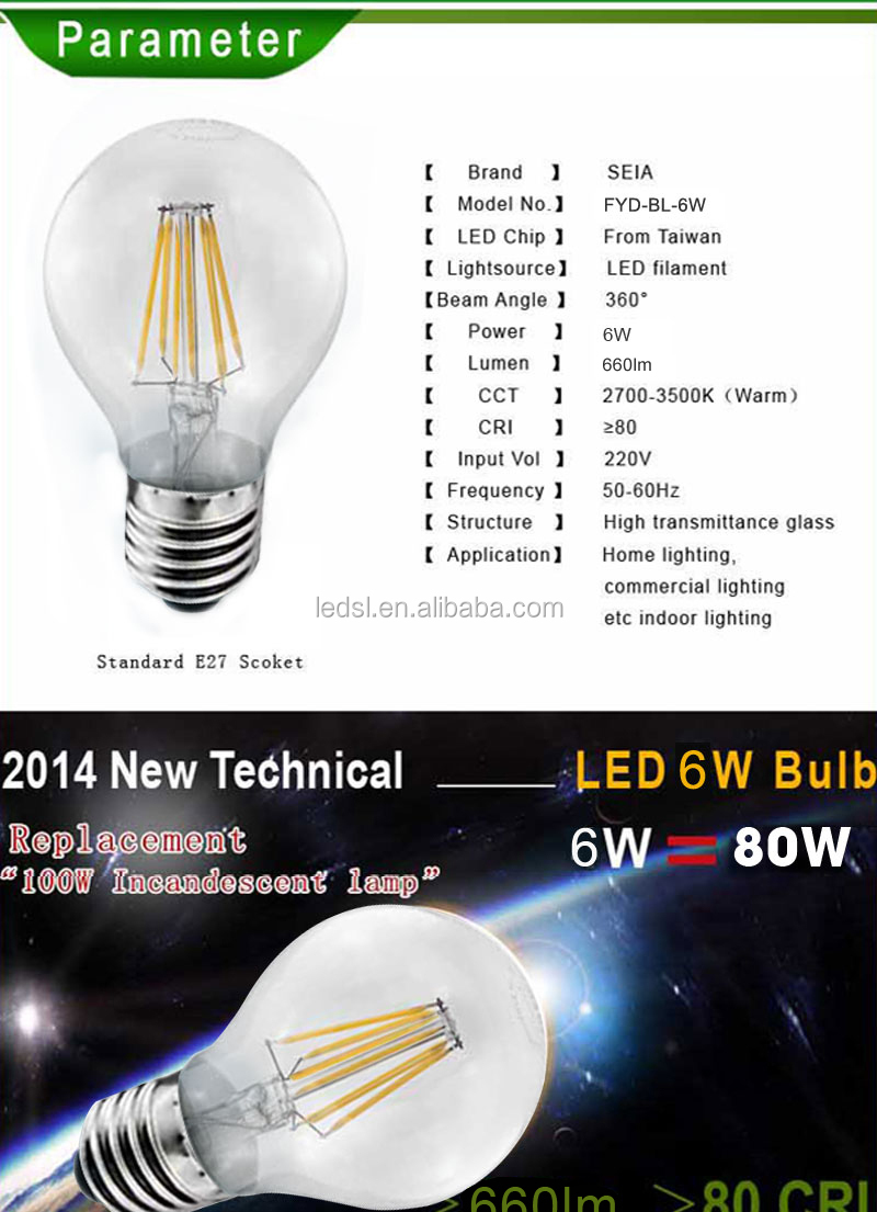 新しいデザイン2014年ledフィラメント電球a60a19e27e14e12電球ベース問屋・仕入れ・卸・卸売り