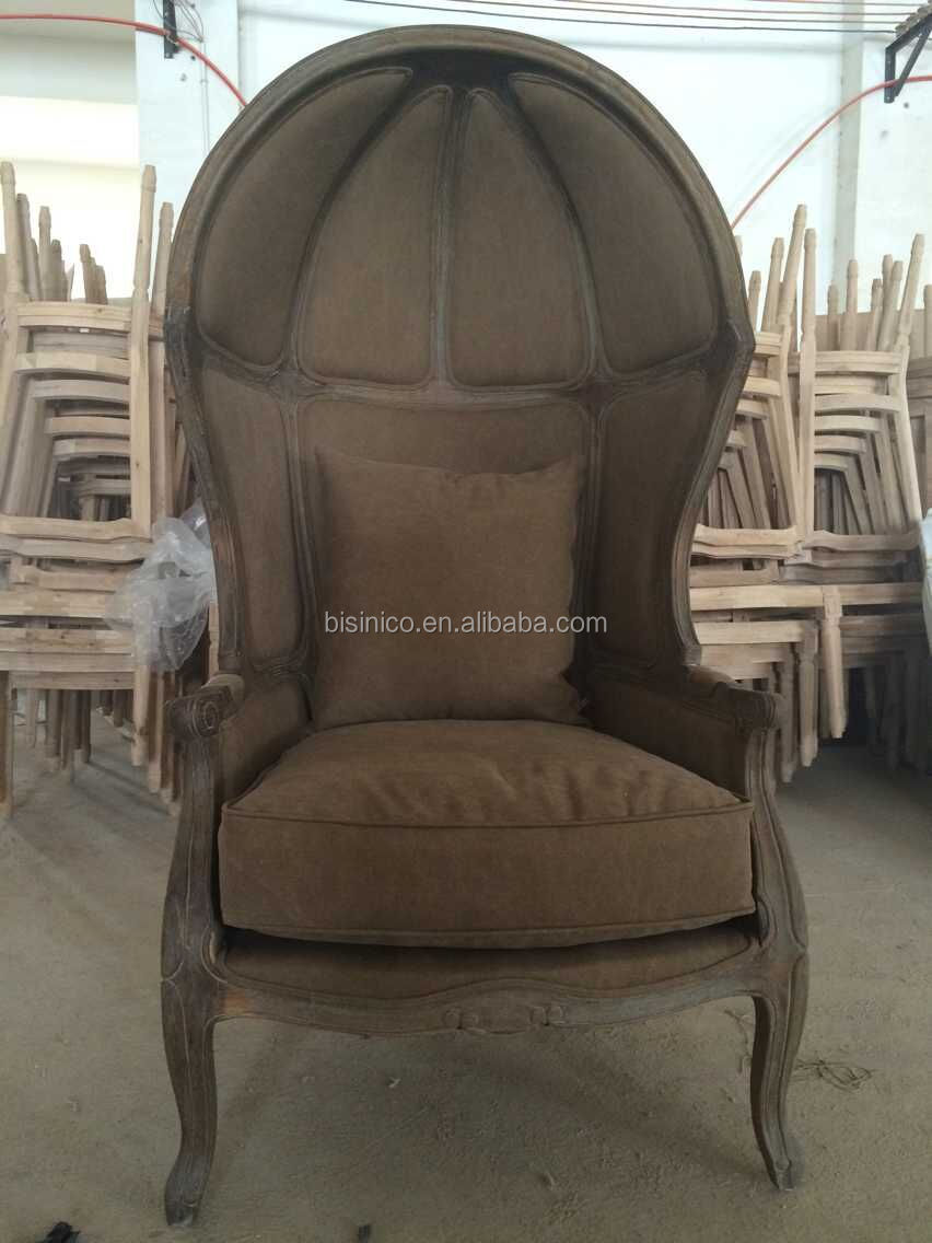 フランスの地方のリビングルームのインテリア鳥かごのキャノピーチェア/鳥かごのヴィンテージリネンは石灰グレー木製椅子、 レジャーチェアシェル仕入れ・メーカー・工場