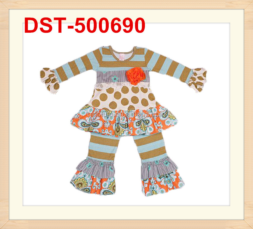 赤ん坊の綿のシェブロン2015素敵な衣装の子供ブティックの服女の子2個セット秋衣装衣装子供の赤ちゃんの服のセット仕入れ・メーカー・工場
