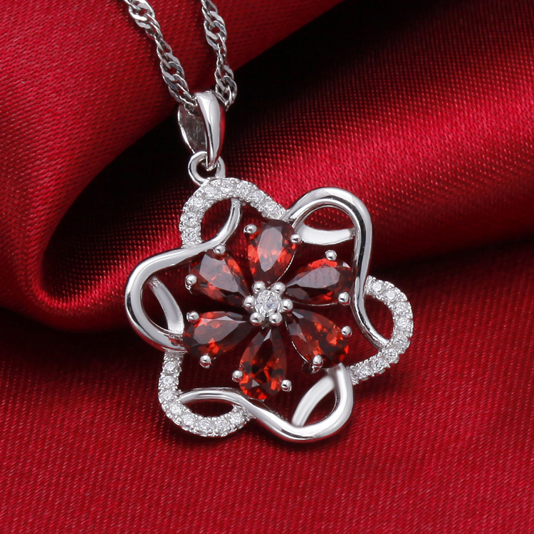 2014ファッションhot sale925シルパーガーネットペンダントロジウムメッキアクセサリージュエリー問屋・仕入れ・卸・卸売り