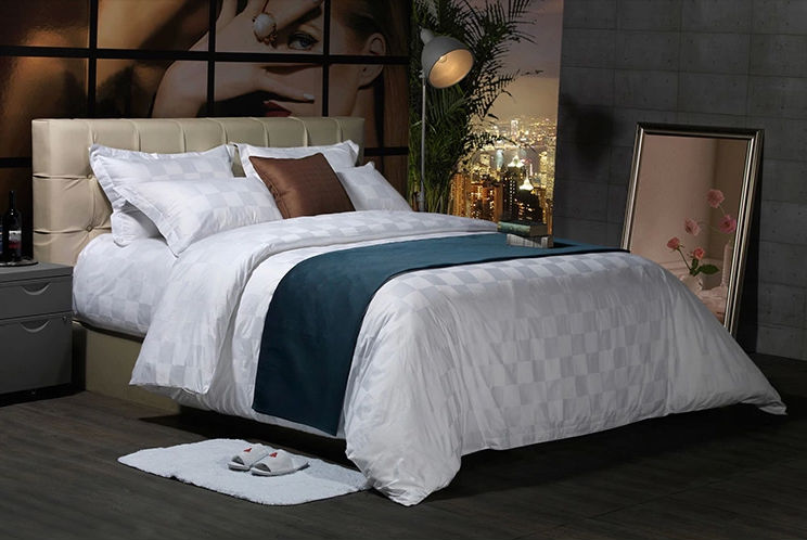 五つ星boyazi高級ホテルの寝具セット4ピース白の格子綿100％問屋・仕入れ・卸・卸売り