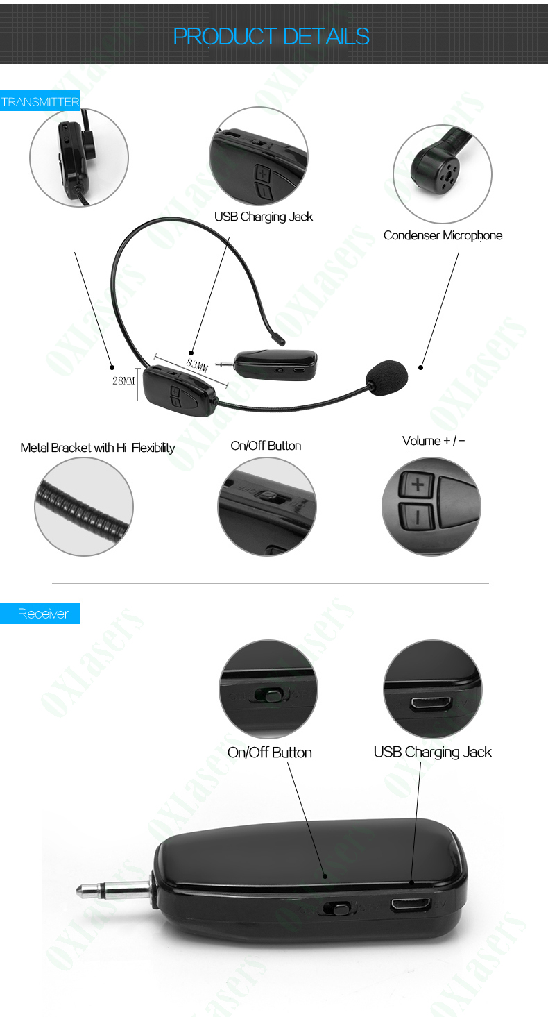 Source OXLasers OX XXD18 2.4G wireless microphone headset with 3.5