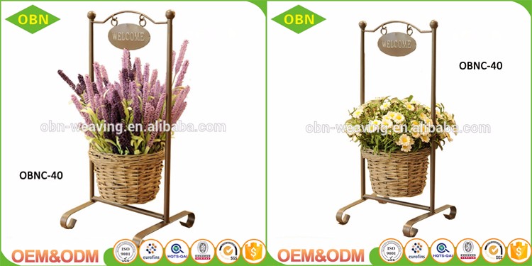 Wholesale Decorative Wicker Flower Basket with Metal Stand