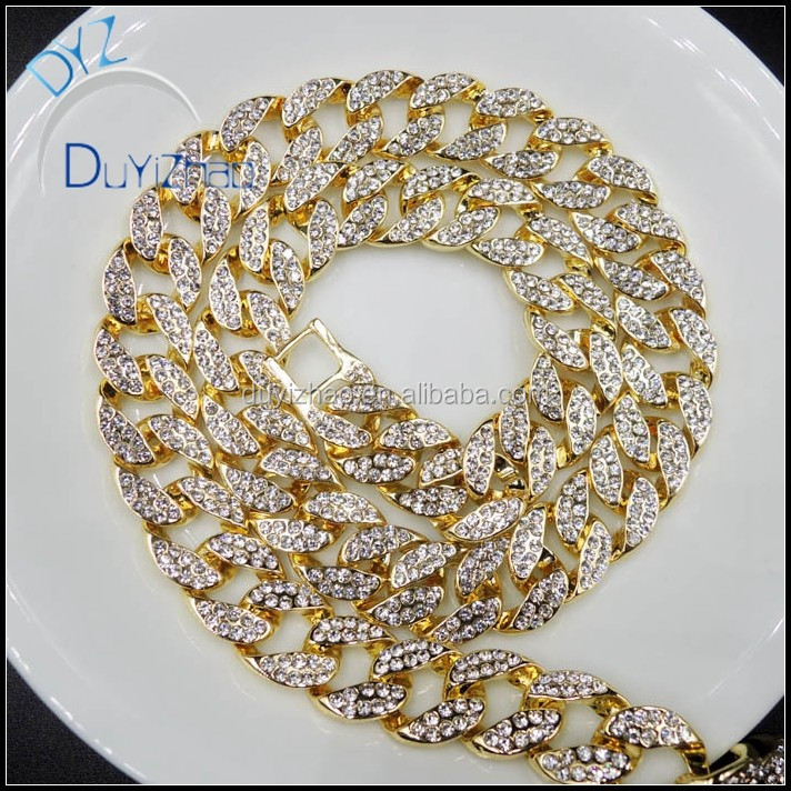 hip hop gold cuban chains, diamond men"s cuban chain necklace