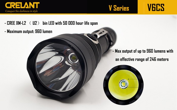 Crelant V6CS 10 ワット cree クール/中立xm-l2 led 960 ルーメン無電極調光led戦術懐中電灯仕入れ・メーカー・工場