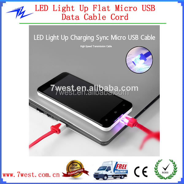 新製品2014年フラットマイクロusbデータ充電ケーブルのためのledライト付きhtcノキアサムスンギャラクシーs4/s5問屋・仕入れ・卸・卸売り