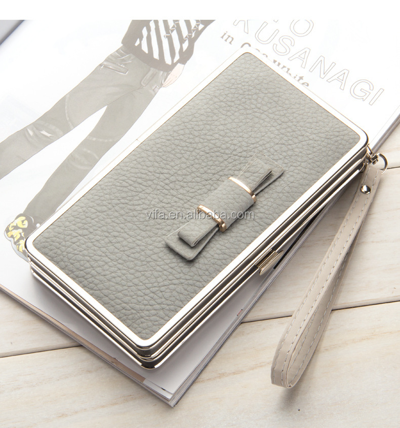 Pu Leather Women Metal Hinge Frame Flat Wallet With Bowknot Buy Flat