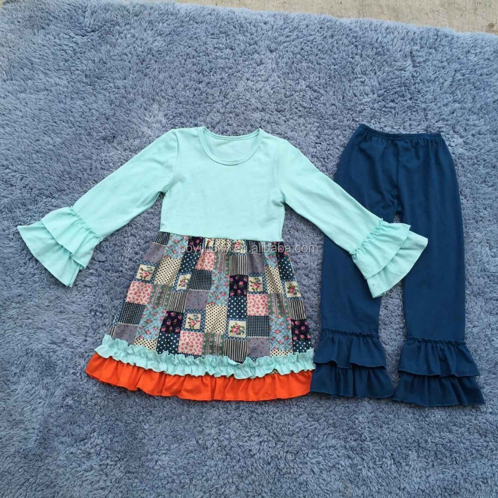 新しいデザインの格子縞シャツフリル2015設定された服甘い秋子供の衣類の赤ん坊のために衣装子供の女の子の男の子の子供たちが設定した多くのスタイル仕入れ・メーカー・工場