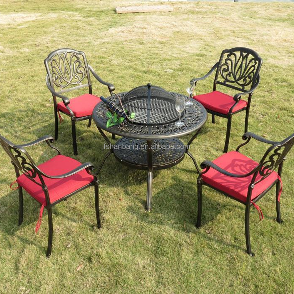 Outdoor Garden Patio Terrace Deck Furniture Set Square Round Marble Mosaic Table Top with Wrought Iron Legs