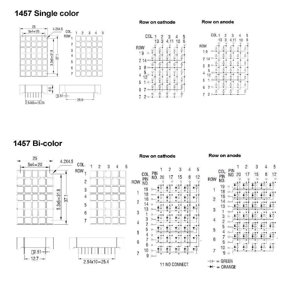 square dot 6x6mm panel led array display 5*7