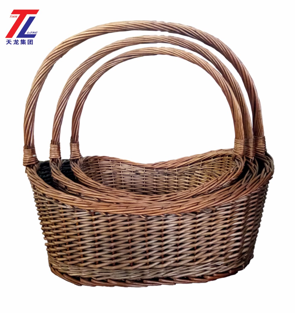 Wholesale Ecofriendly Handmade Woven Long Handle Wicker Empty Fruit