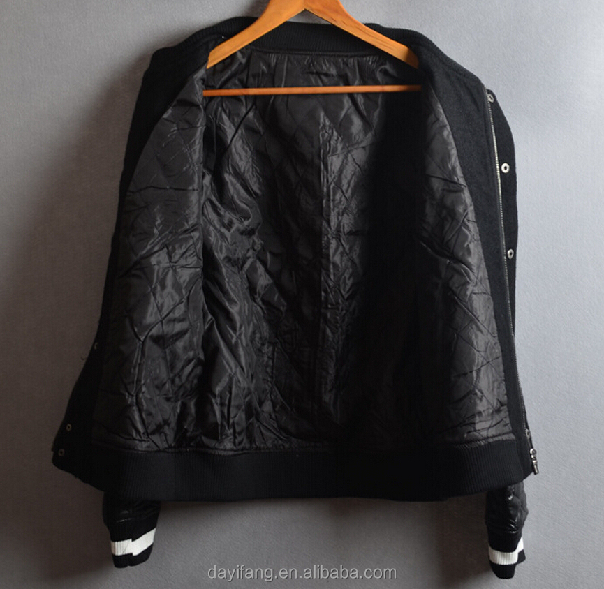 レザースリーブバルクセールgentlementレターマンジャケットの男性黒のジャケット仕入れ・メーカー・工場