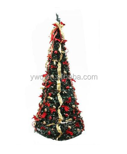 6 Pop Up Christmas Tree Pre Lit Decorated Red Gold Artificial