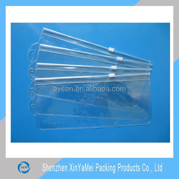clear pvc pencil pouch with clear zipper and white slider