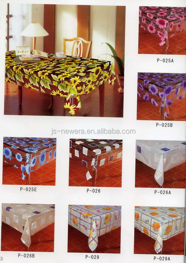 2014年設計された印刷されたpvcテーブルカバー付き不織布またはfalannelバック・pvc透明な、 直接工場/製造供給/工業用問屋・仕入れ・卸・卸売り