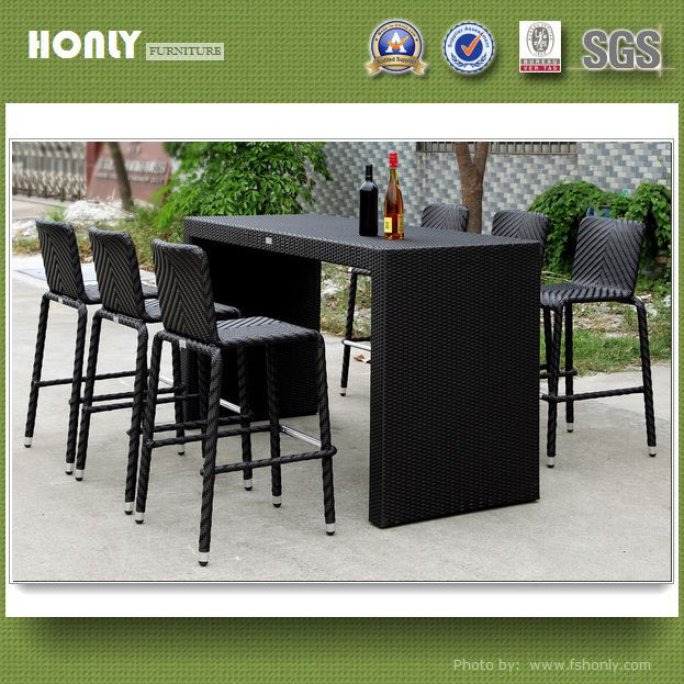 Designs metal frame rattan bar set outdoor wicker high dining bar set
