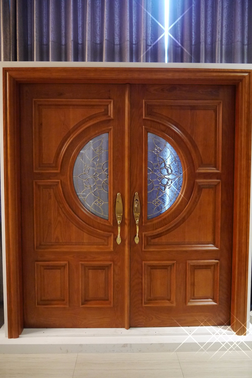 Solid Wood Mahogany Entry Door Double Prehung Prefinished Dark Mahogany ...