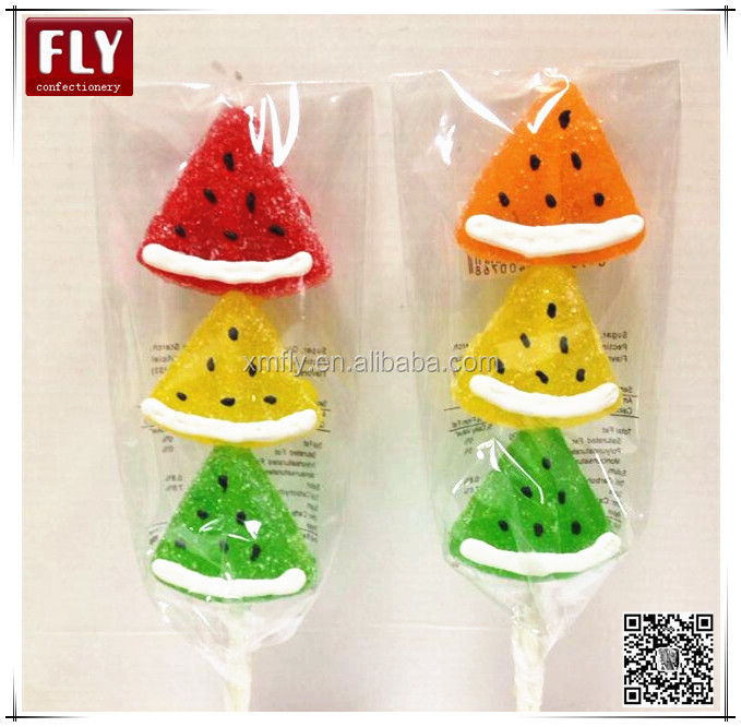 Assorted Fruits Halal pectin sweets sugar coated soft jelly candy lollpop