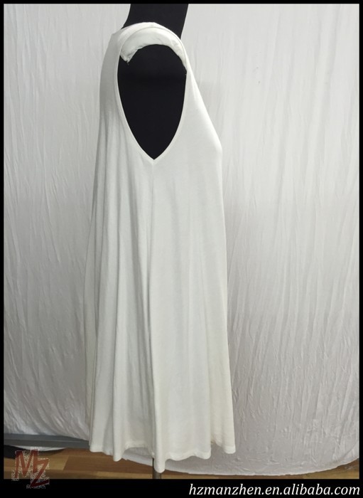 快適で印刷することができモーダルノースリーブ白いドレス仕入れ・メーカー・工場