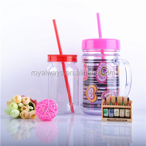 Primark Vendor Supply 20oz Plastic Insulated Mason Jar With Handle