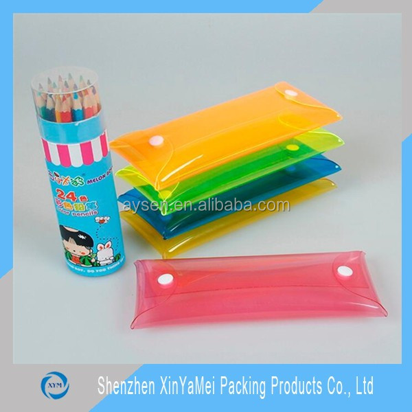 2016 new design wholesales custom pvc pencil bag with button