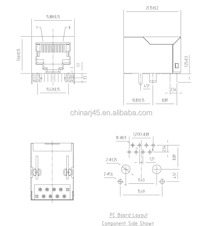 直角pcbマウントrj4510p8cメスシールドモジュラージャック仕入れ・メーカー・工場