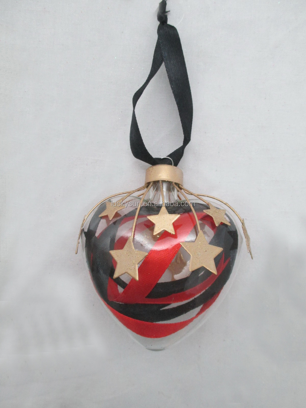 赤黒のガラスボールの心臓クラフトクリスマスリボン付き金属製の星クリスマスの装飾のための新しい2015問屋・仕入れ・卸・卸売り