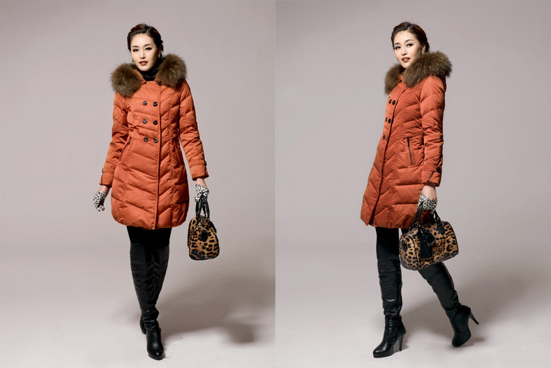 新しいスタイル2014年パディングジャケット毛皮の襟を持つオレンジ色の冬コート問屋・仕入れ・卸・卸売り
