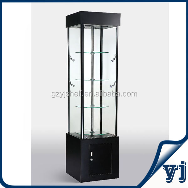 Rotating Wooden Glass Jewellery Display Cabinet With Lockable