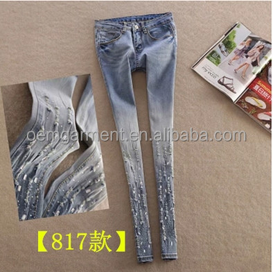 ビーディングジーンズの女性レディースジーンズトップデザインからジーンズメーカー中国仕入れ・メーカー・工場
