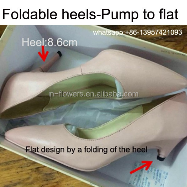 高品質特許デザインレディース靴折りたたみヒールハイヒールで取り外し可能なかかと仕入れ・メーカー・工場